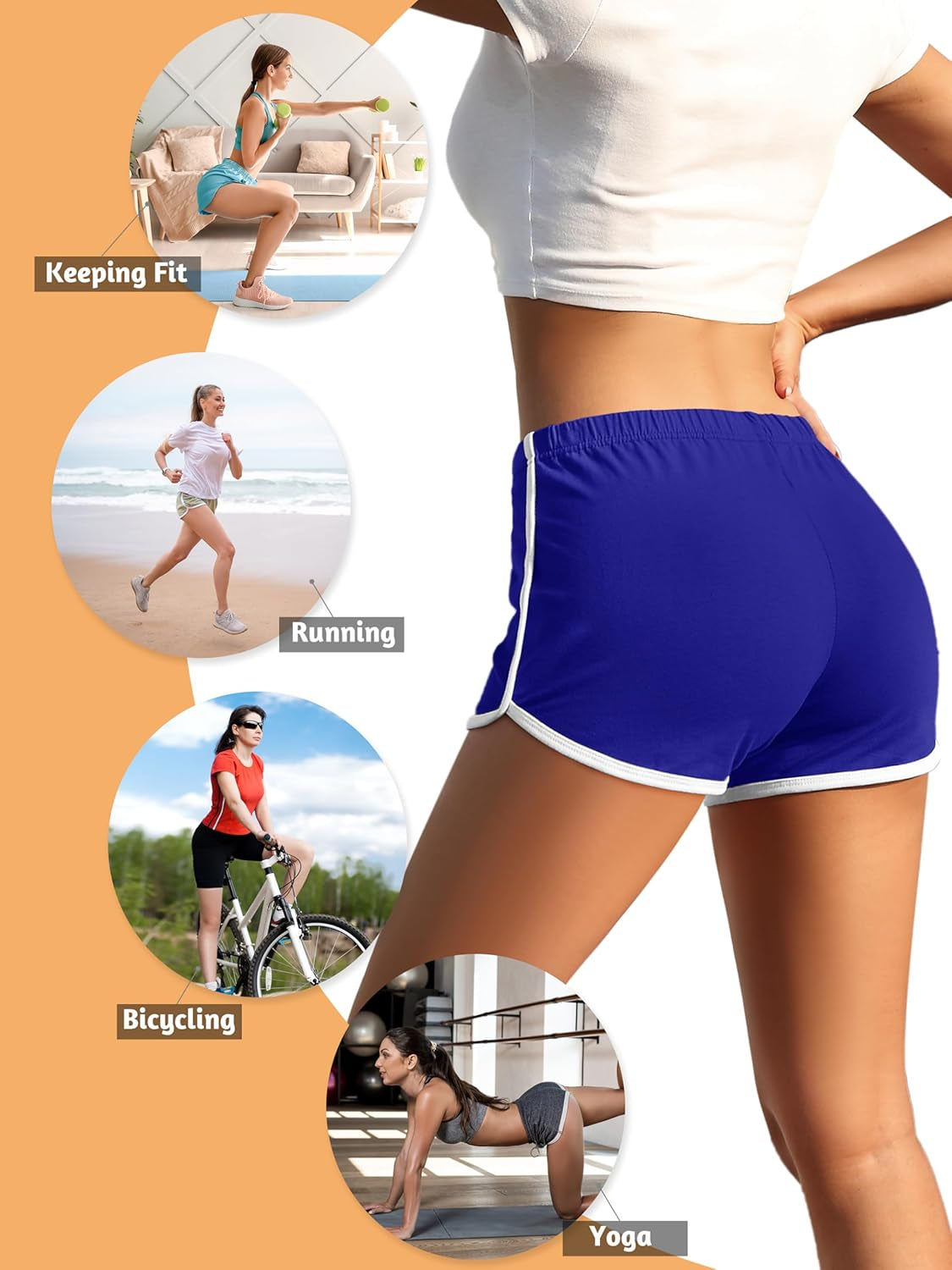 Women's 4-Pack Cotton Athletic Shorts for Yoga, Gym, Dance, and Running