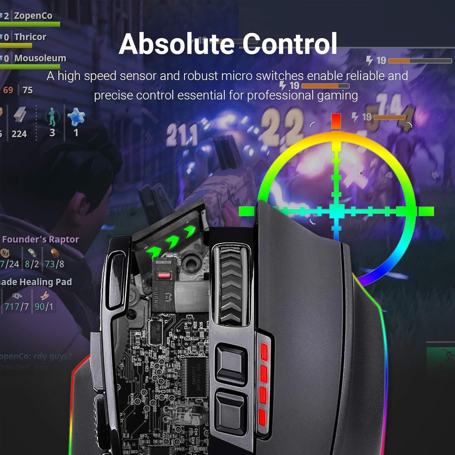 M801 Wireless RGB Gaming Mouse with 9 Programmable Macro Buttons, Up to 16000 Adjustable DPI, and Rapid Fire Function for Windows and PC - Black