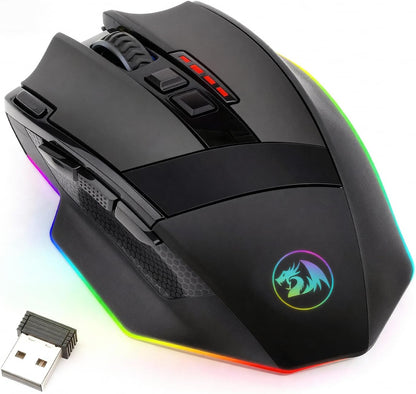 M801 Wireless RGB Gaming Mouse with 9 Programmable Macro Buttons, Up to 16000 Adjustable DPI, and Rapid Fire Function for Windows and PC - Black