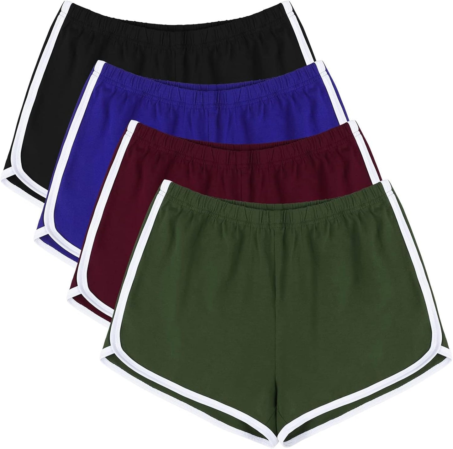 Women's 4-Pack Cotton Athletic Shorts for Yoga, Gym, Dance, and Running