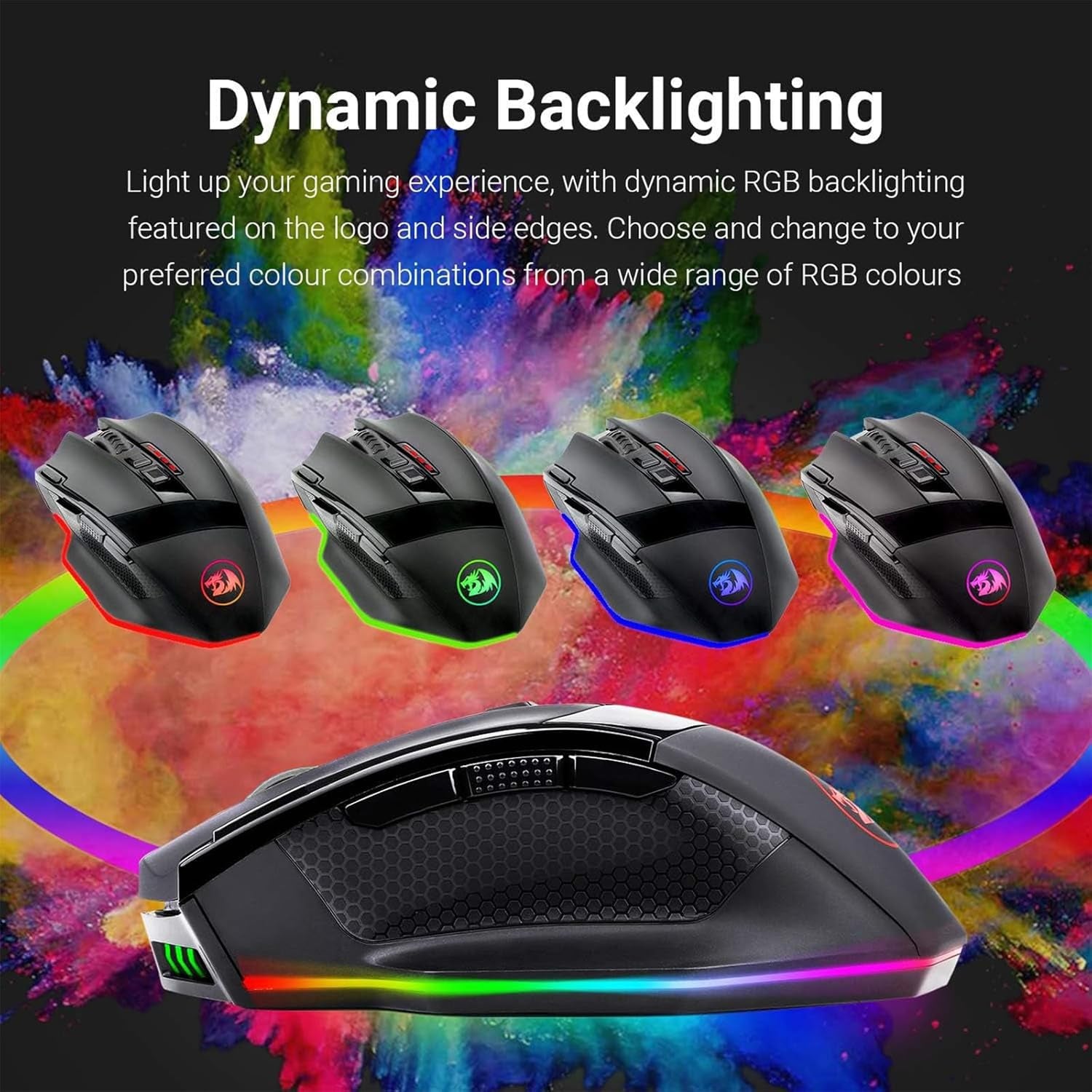 M801 Wireless RGB Gaming Mouse with 9 Programmable Macro Buttons, Up to 16000 Adjustable DPI, and Rapid Fire Function for Windows and PC - Black